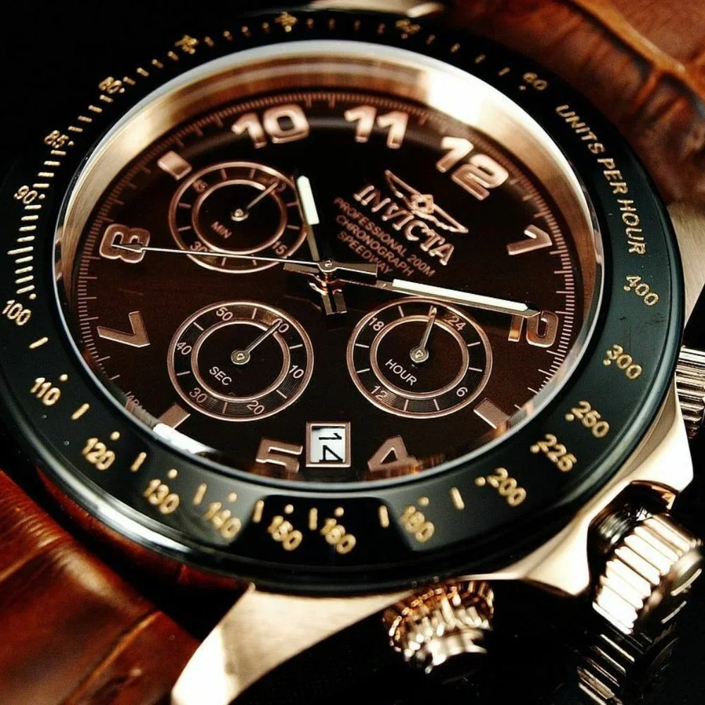 NEW Invicta Genuine Leather Brown Rose Gold Watch